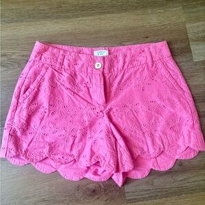 crown & ivy Coral Pink Eyelet Scallop Hem High-Waist Shorts